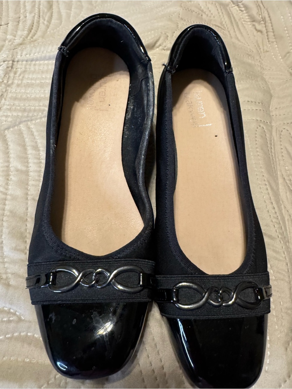 Women’s Black Slip-On Ballet Flats with Decorative Metal Accent